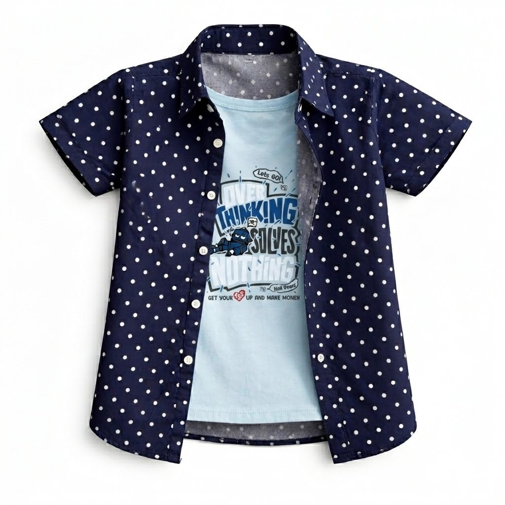 Boys Polka Dot Printed Double Casual Shirt