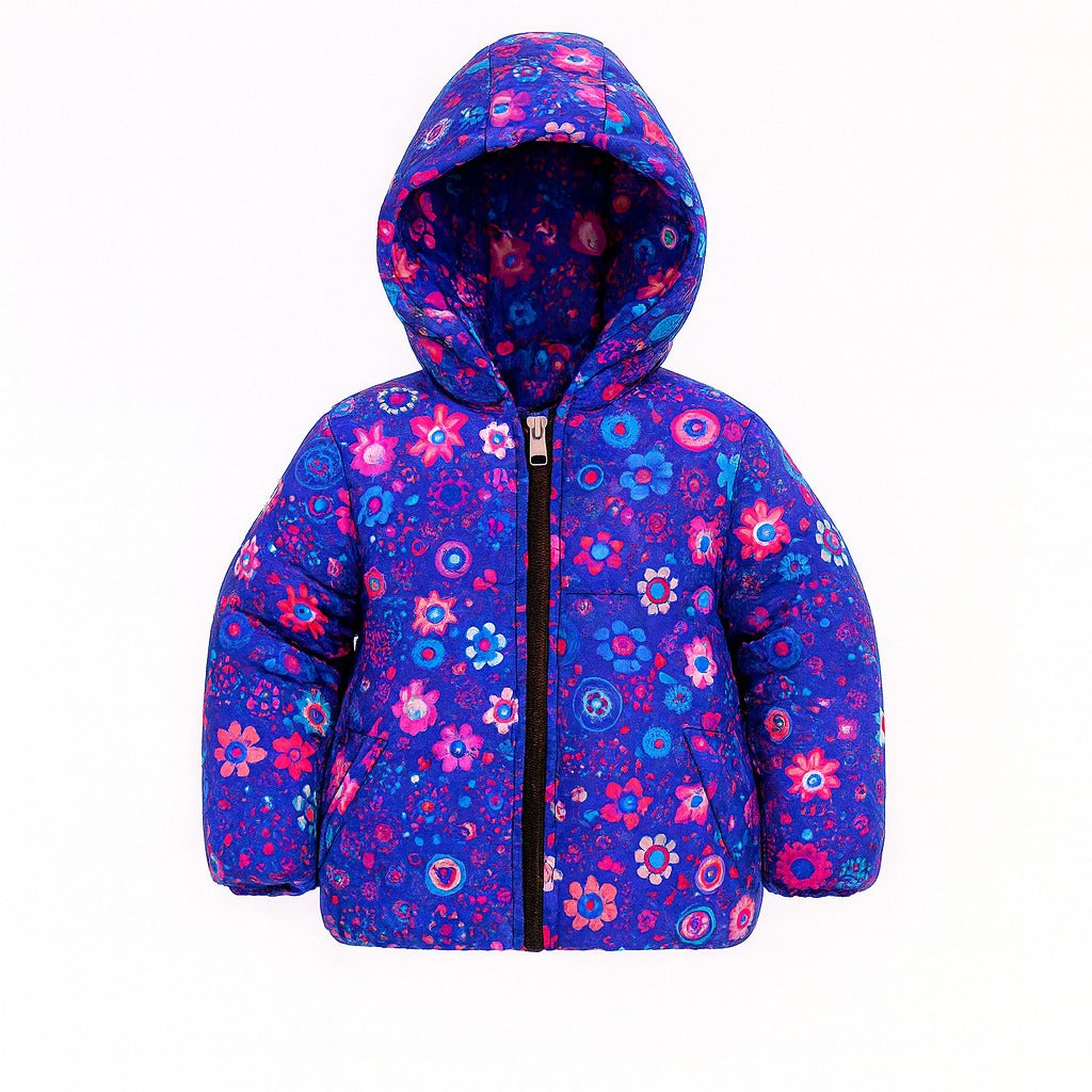 Girls blue printed puffer jacket