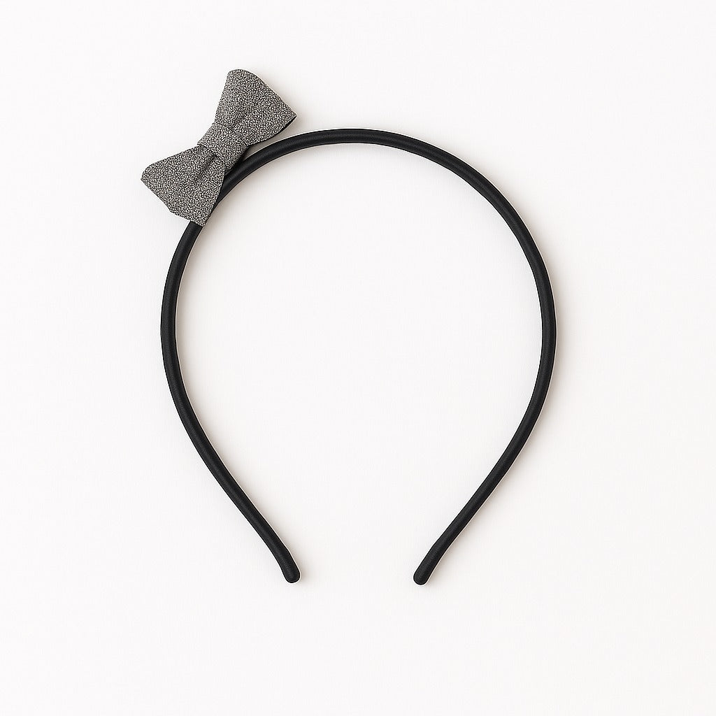 Girls dark gray glitter bow hair band