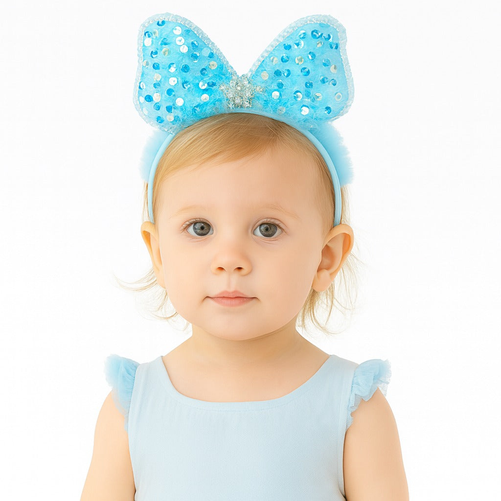 Girls blue bow sequin hair band (Last Chance)