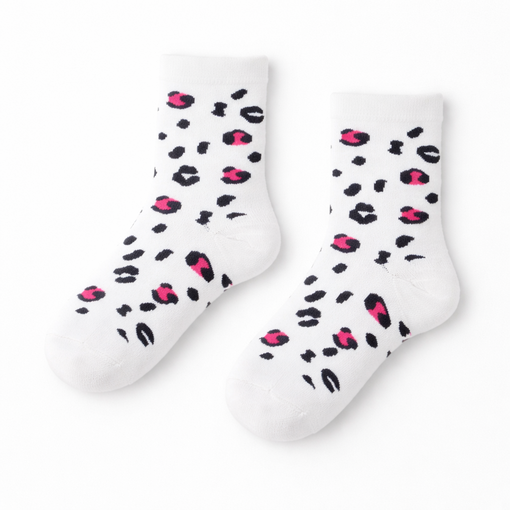 girls white Cheeta print socks (Last Chance)