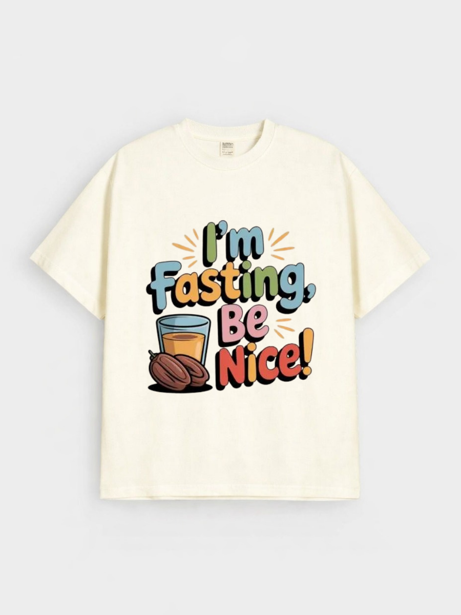 Girls Funny Fasting Quote Graphic Down Shoulder T-shirt for Ramadan