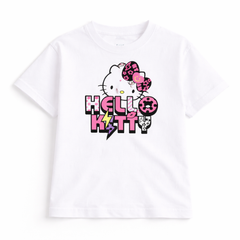 Girls Cartoon Hello Kitty Print White Down ShoulderT-shirt
