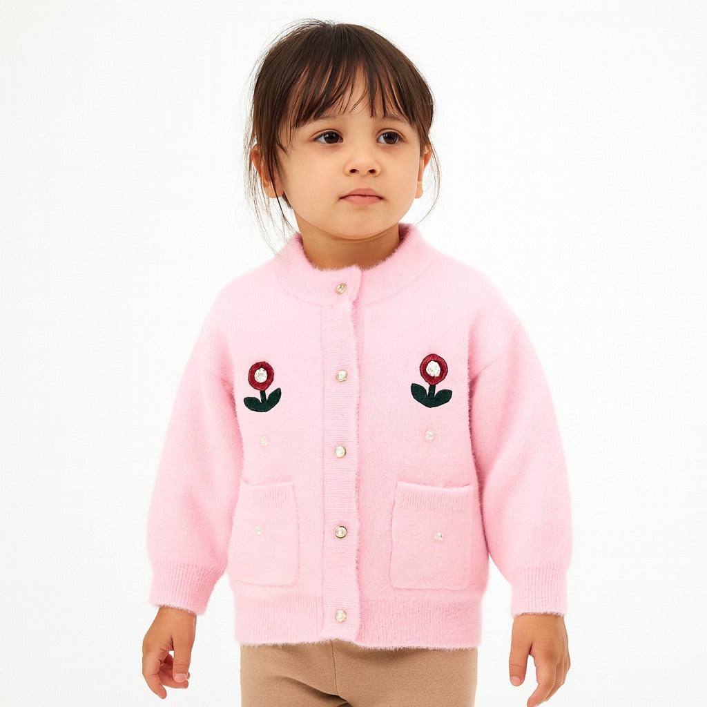 Girls pink flower cardigan sweater