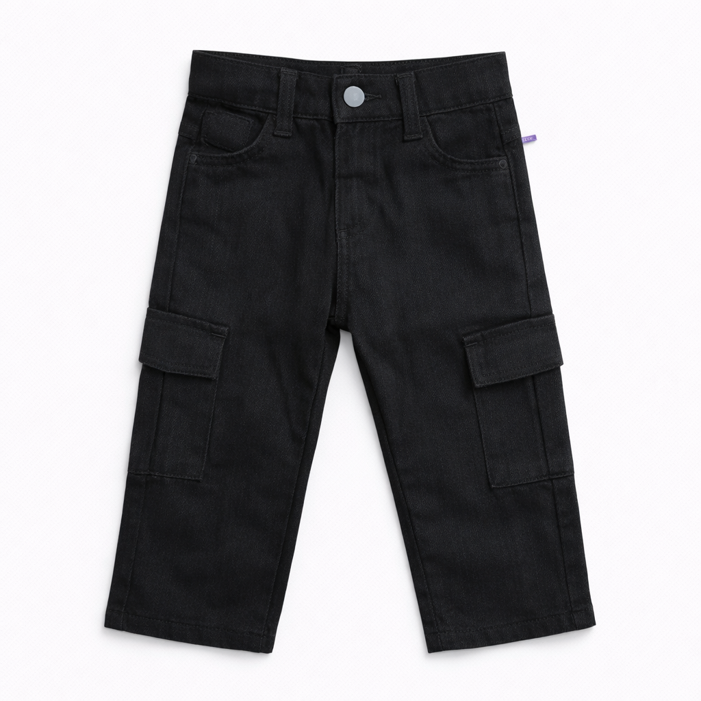 Boys Black Pocket Denim baggey Pant