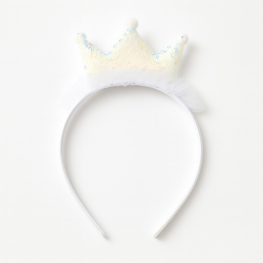 Girls white sequin crown hair band (Last Chance)