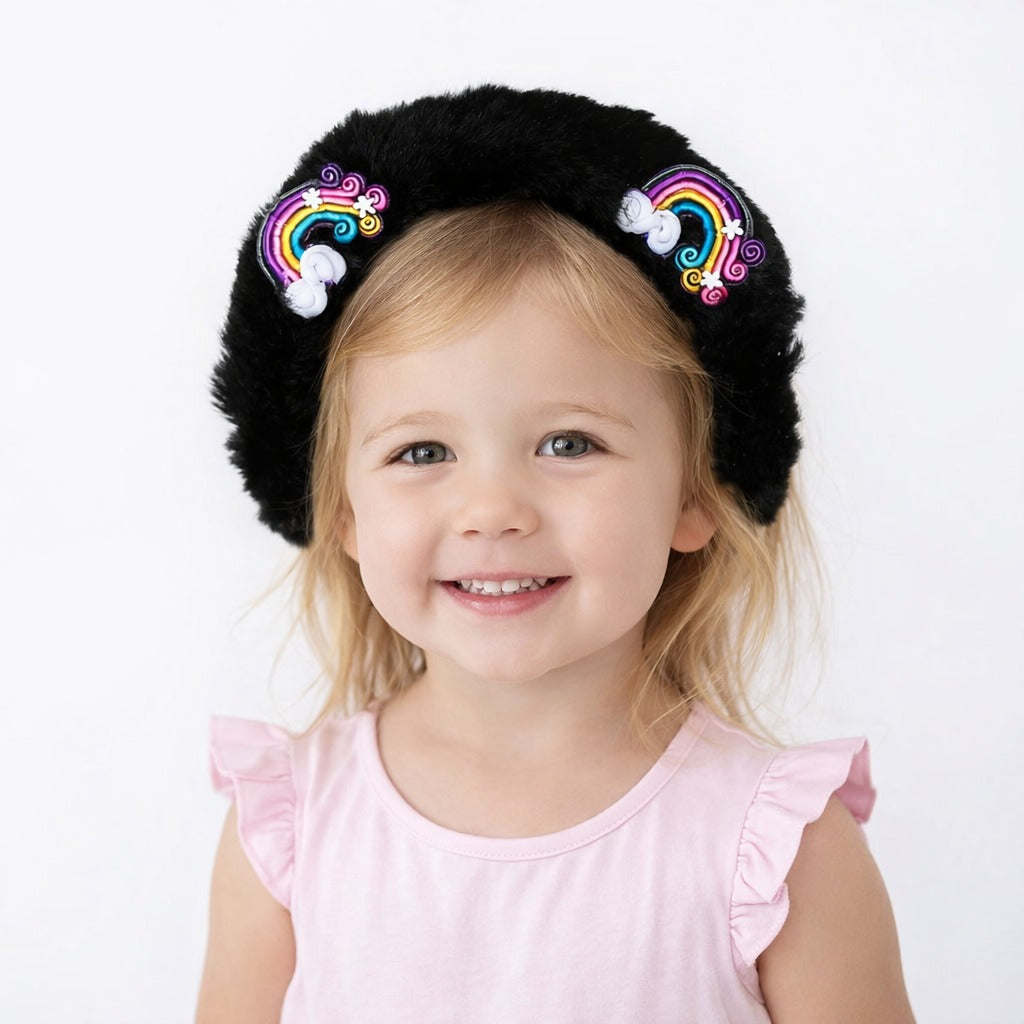 Girls black fur rainbow hair band (Last Chance)
