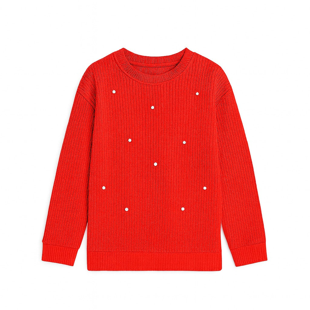 Girls red pearls sweater