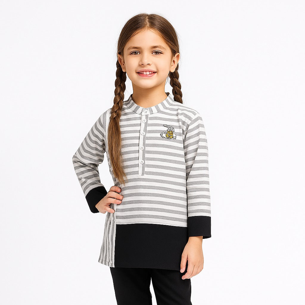 Girls black and white lining bee Kurta