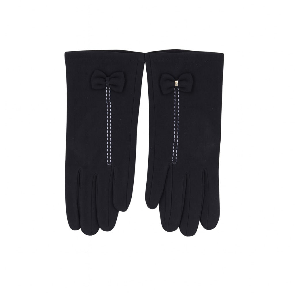 Girls black bow gloves