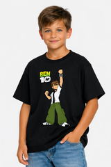 Boys Cartoon Hero Black Down Shoulder T-shirt