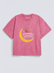 Boys Ramadan Kareem Crescent Lantern Graphic Down Shoulder T-shirt for Ramadan Celebration