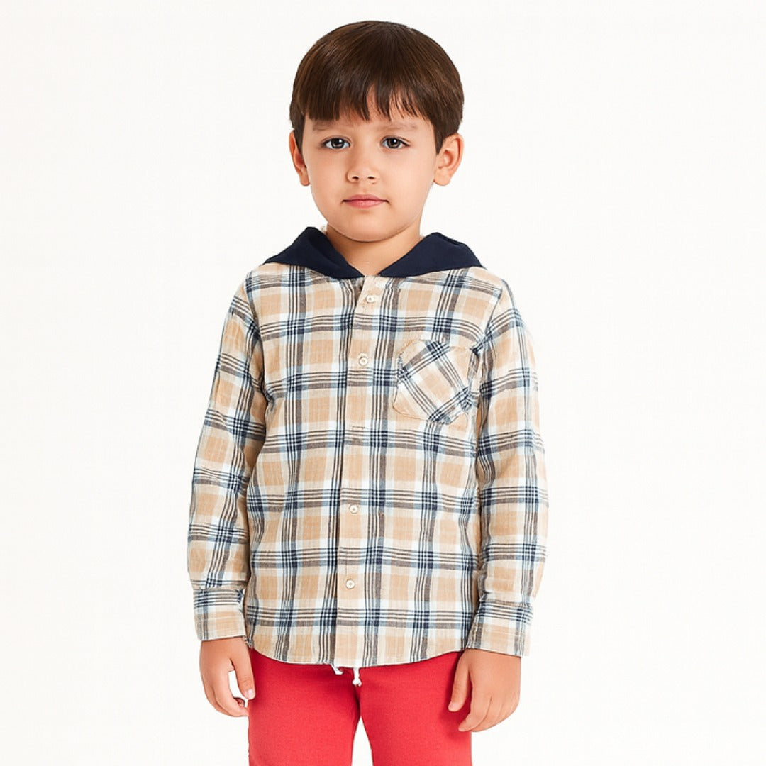 Boys blue and yellow check hoodie