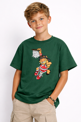 Boys Garfield Basketball Green Down Shoulder T-shirt
