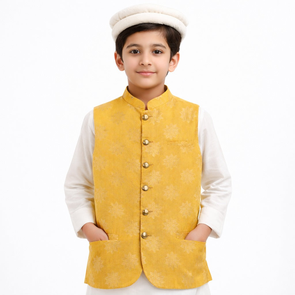 Yellow jacquard waist coat