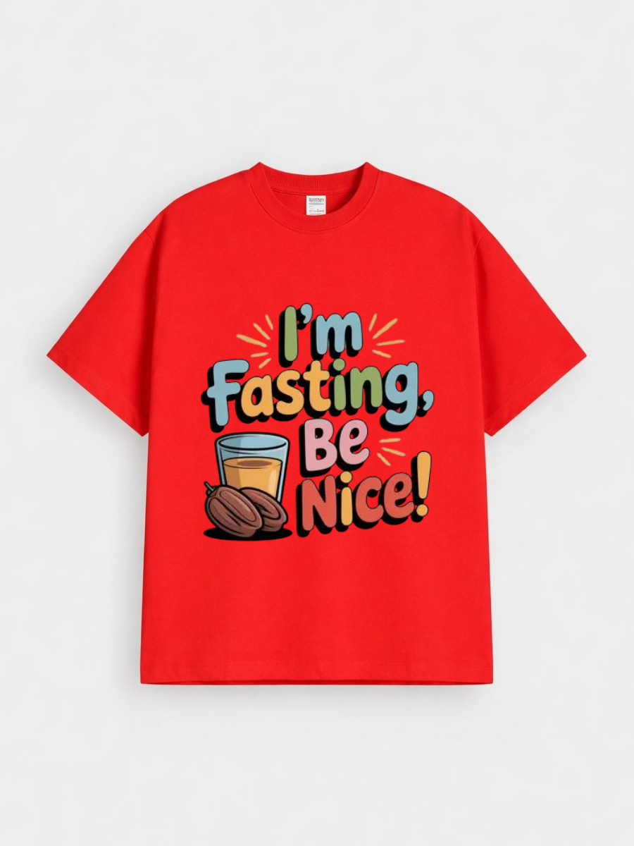 Girls Funny Fasting Quote Graphic Down Shoulder T-shirt for Ramadan