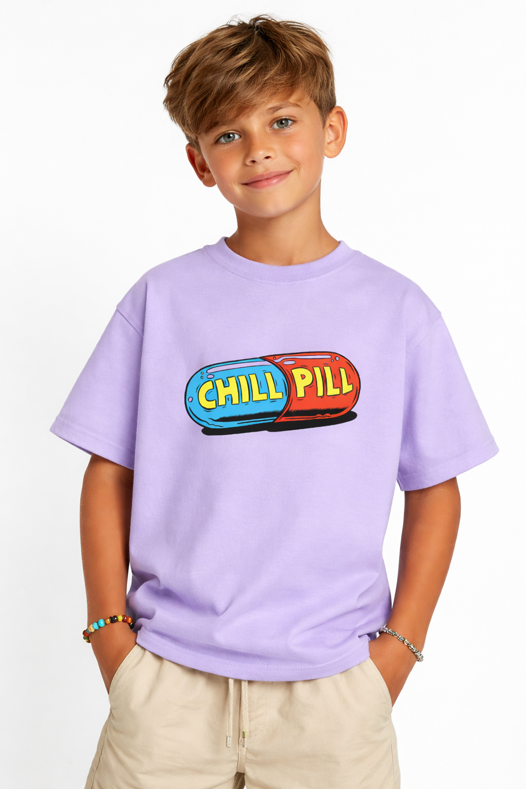 Boys Chill Pill Graphic Print Purple Down Shoulder T-shirt