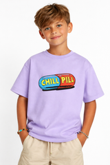 Boys Chill Pill Graphic Print Purple Down Shoulder T-shirt