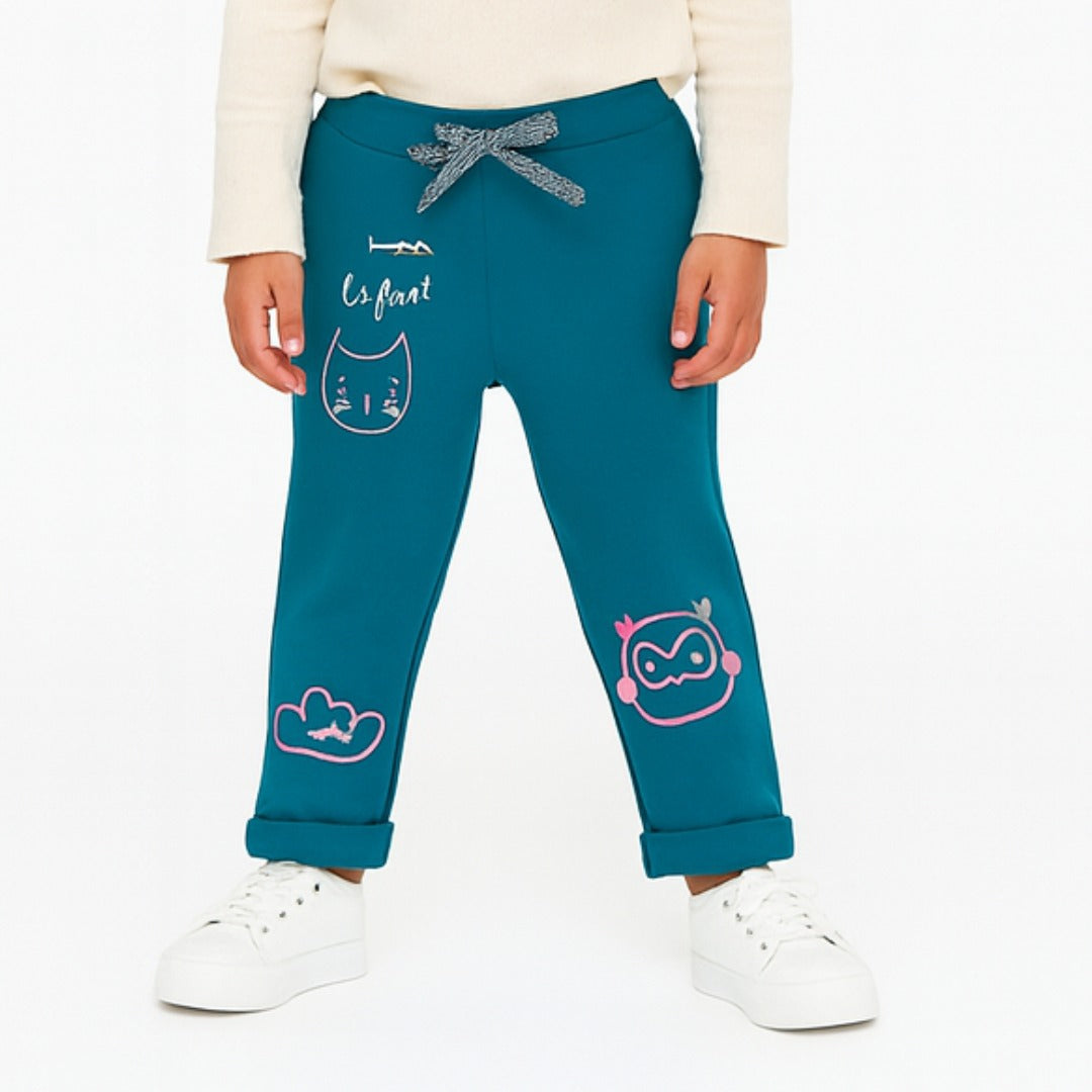 Girls green embraided cat trouser (Last Chance)