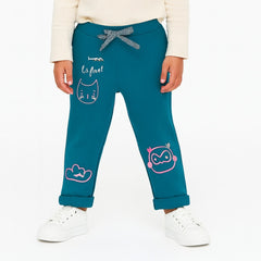 Girls green embraided cat trouser (Last Chance)