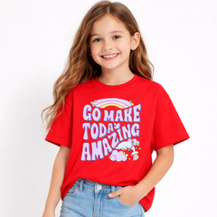 Girls Go Make Today Amazing Cartoon Red Down Shoulder T-shirt