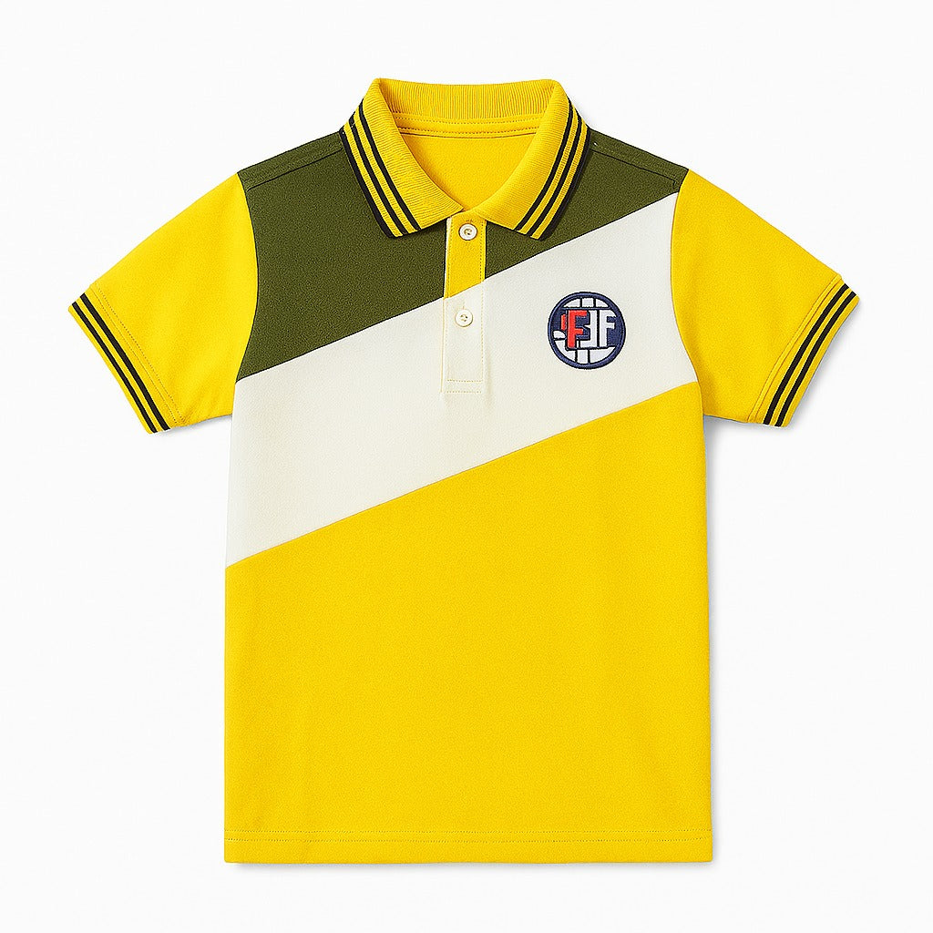 Boys yellow,green and white patch polo shirt