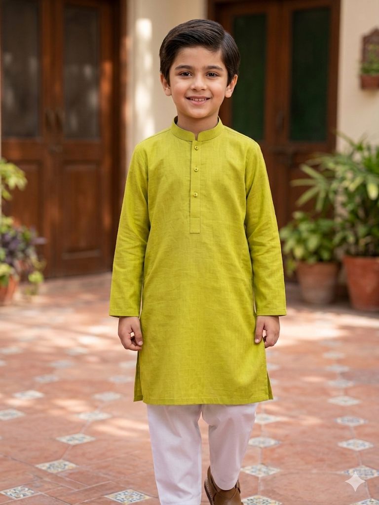 BOYS Lime Green Plain shalwar kameez
