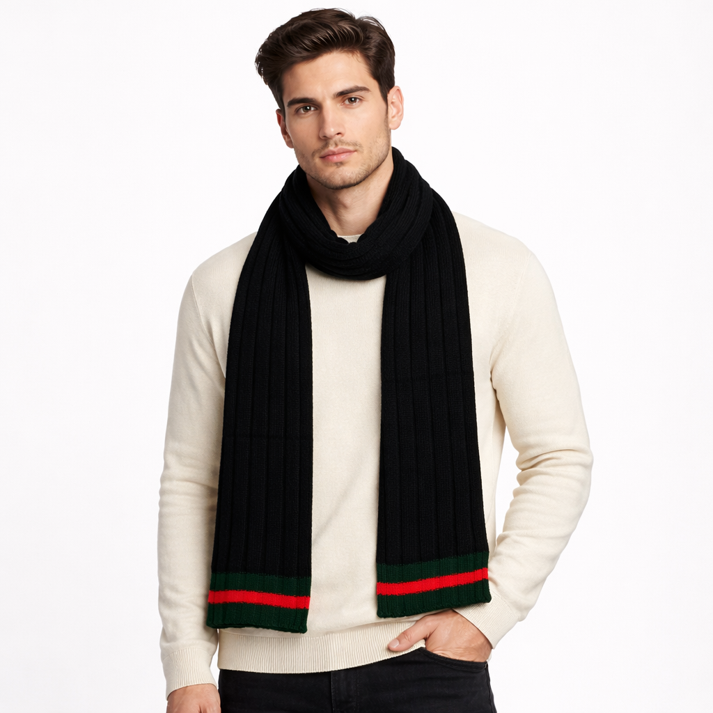 Mens red green and black wool muffler