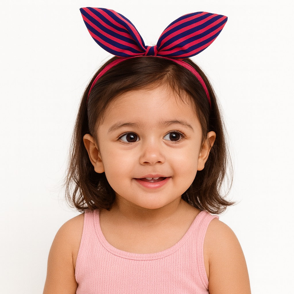 Girls blue and pink  lining bow hair band