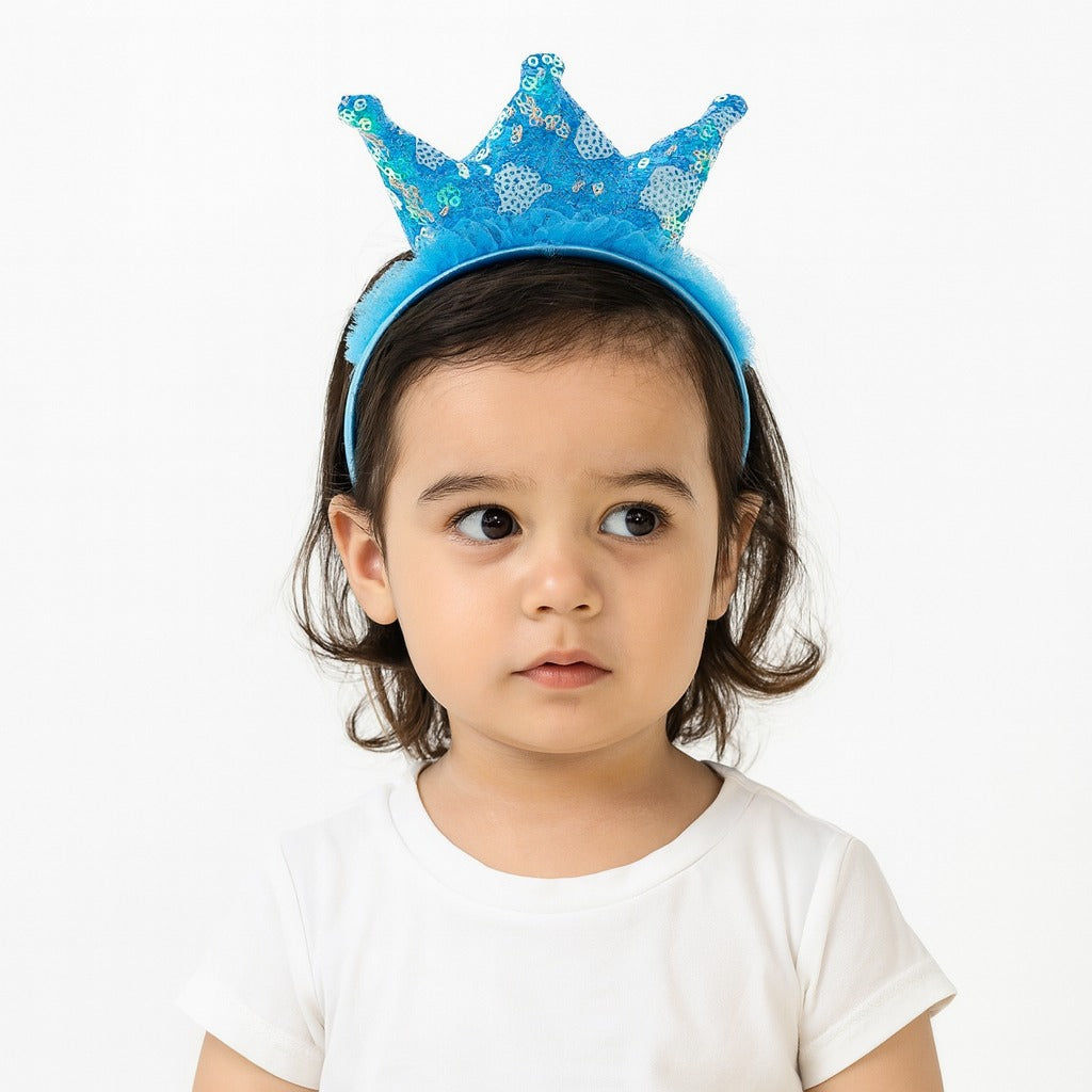 Girls blue sequin crown hair band (Last Chance)