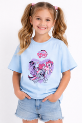 Girls My Little Pony Print Blue Down Shoulder T-shirt