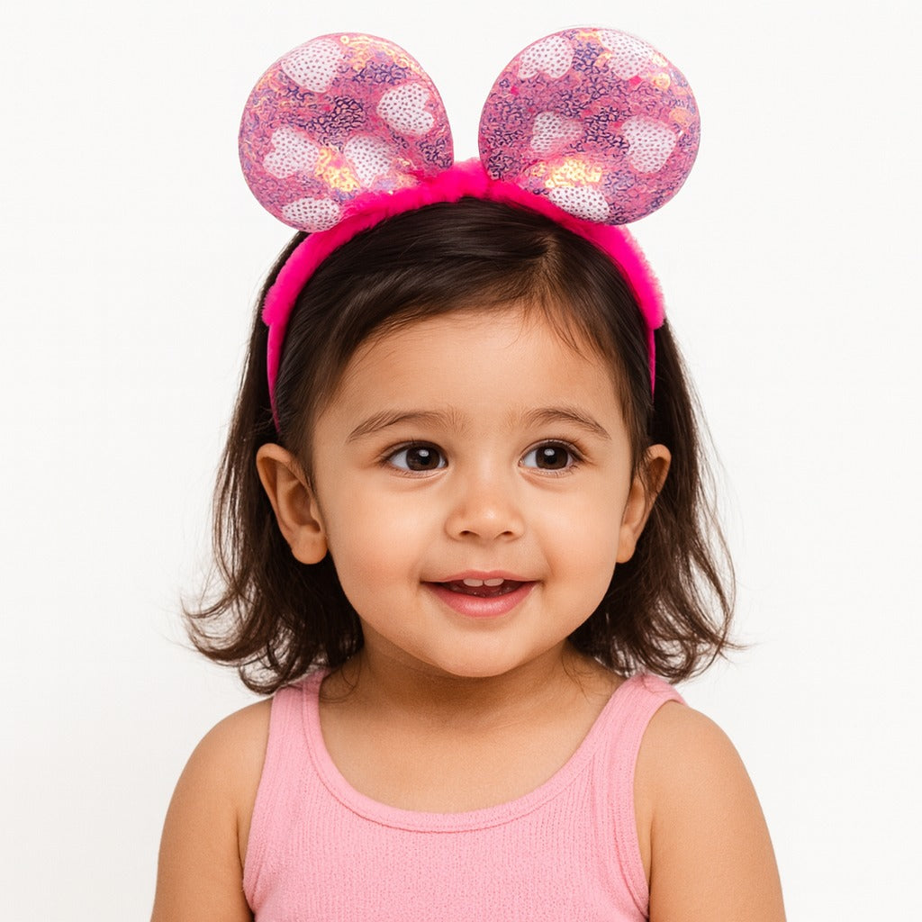 Girls shocking pink sequin ear hair band