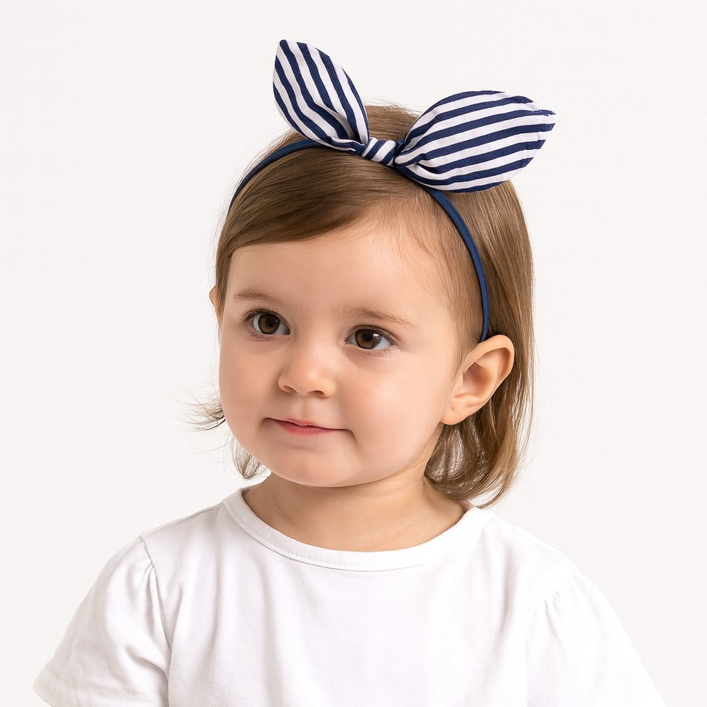 Girls blue and white lining bow hair band