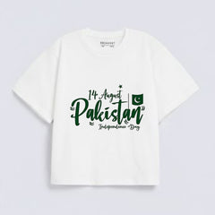 White Pakistan Independence Day Print Downshoulder T-Shirt (AZADI)