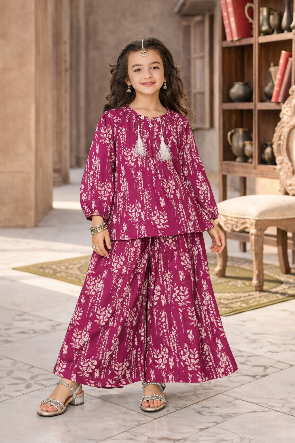 Girls Pink Abstract Print shalwar kameez (Summer)