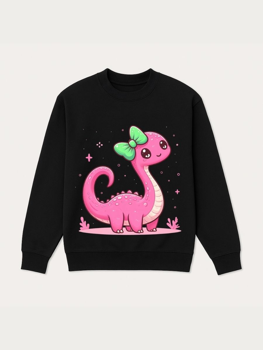 Girls Pink Dinosaur Bow Fleece Sweatshirt