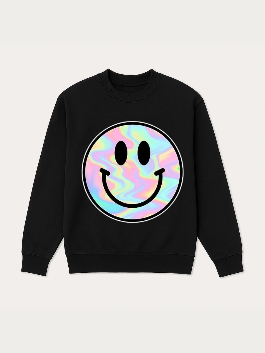 Girls Holographic Smiley Face Fleece Sweatshirt