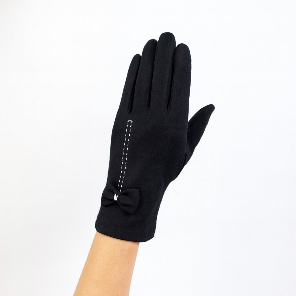 Girls black bow gloves