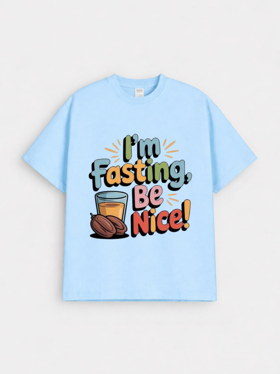 Girls Funny Fasting Quote Graphic Down Shoulder T-shirt for Ramadan