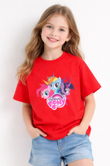 Girls My Little Pony Cartoon Red Down Shoulder T-shirt