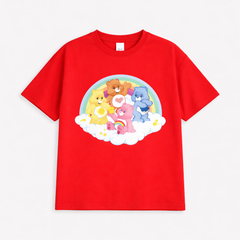 Girls Care Bears Cartoon Red Down Shoulder T-shirt