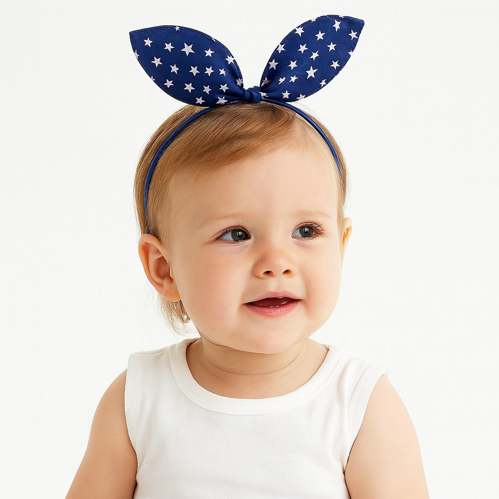 Girls blue star bow hair band