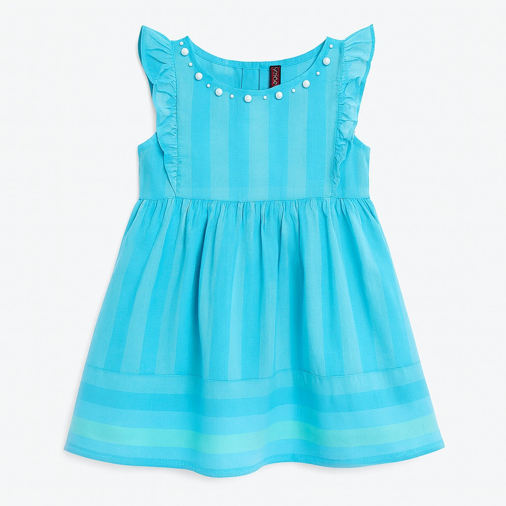 Girls blue and green pearls frock (Last Chance)