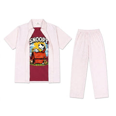 Boys Light Pink Printed Snoopy Design Tracksuit (Summer)