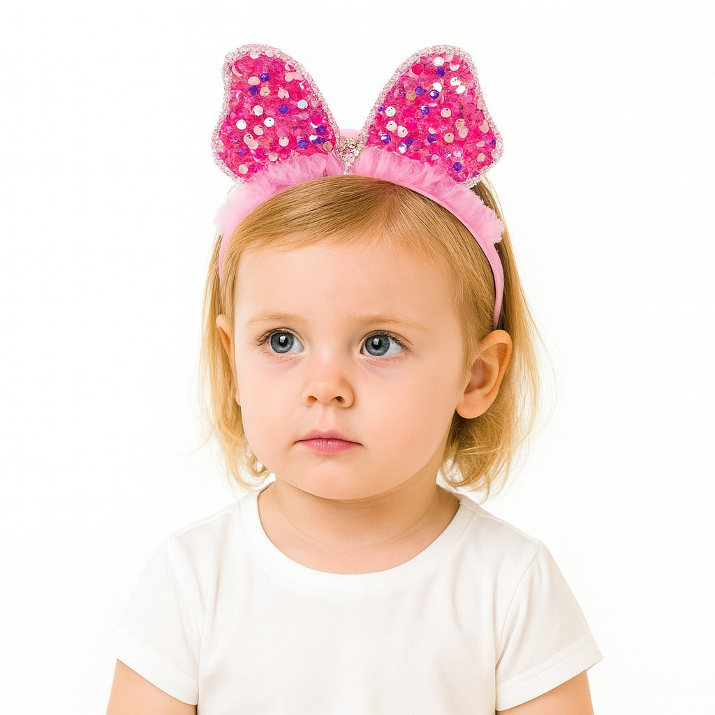 Girls pink bow sequin hair band