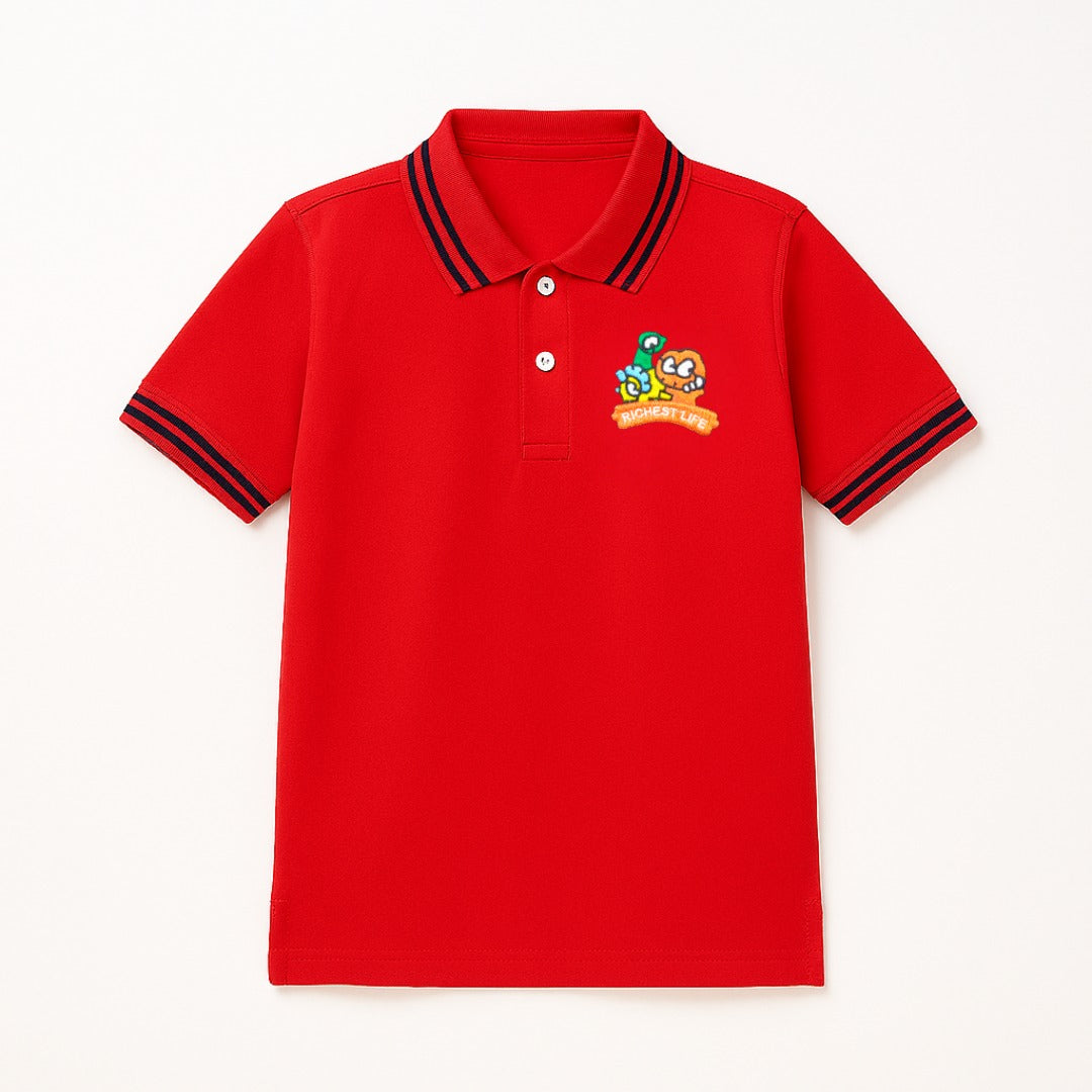 Boys red embroidered polo