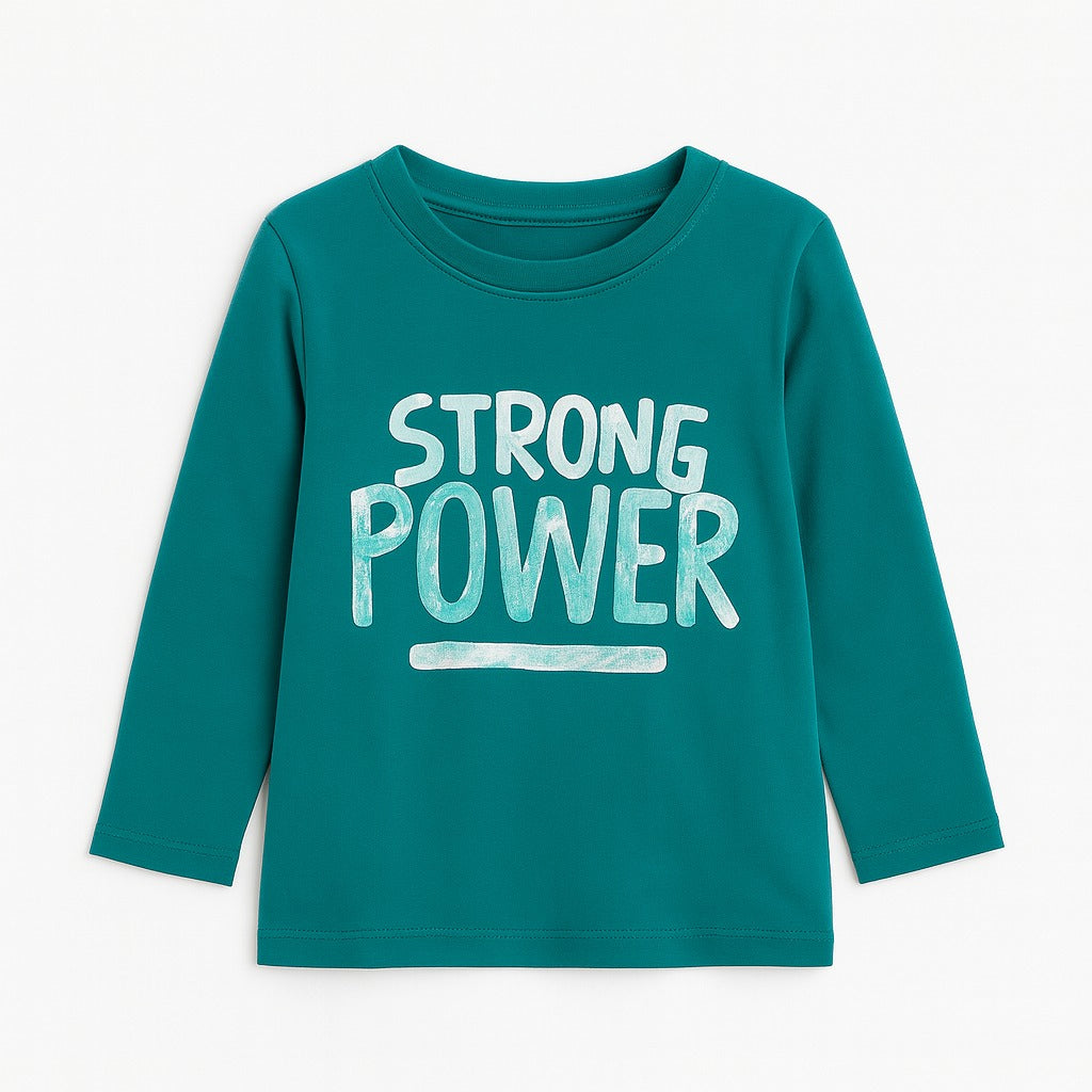 Girls green strong power full sleeves t-shirt