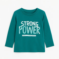 Girls green strong power full sleeves t-shirt