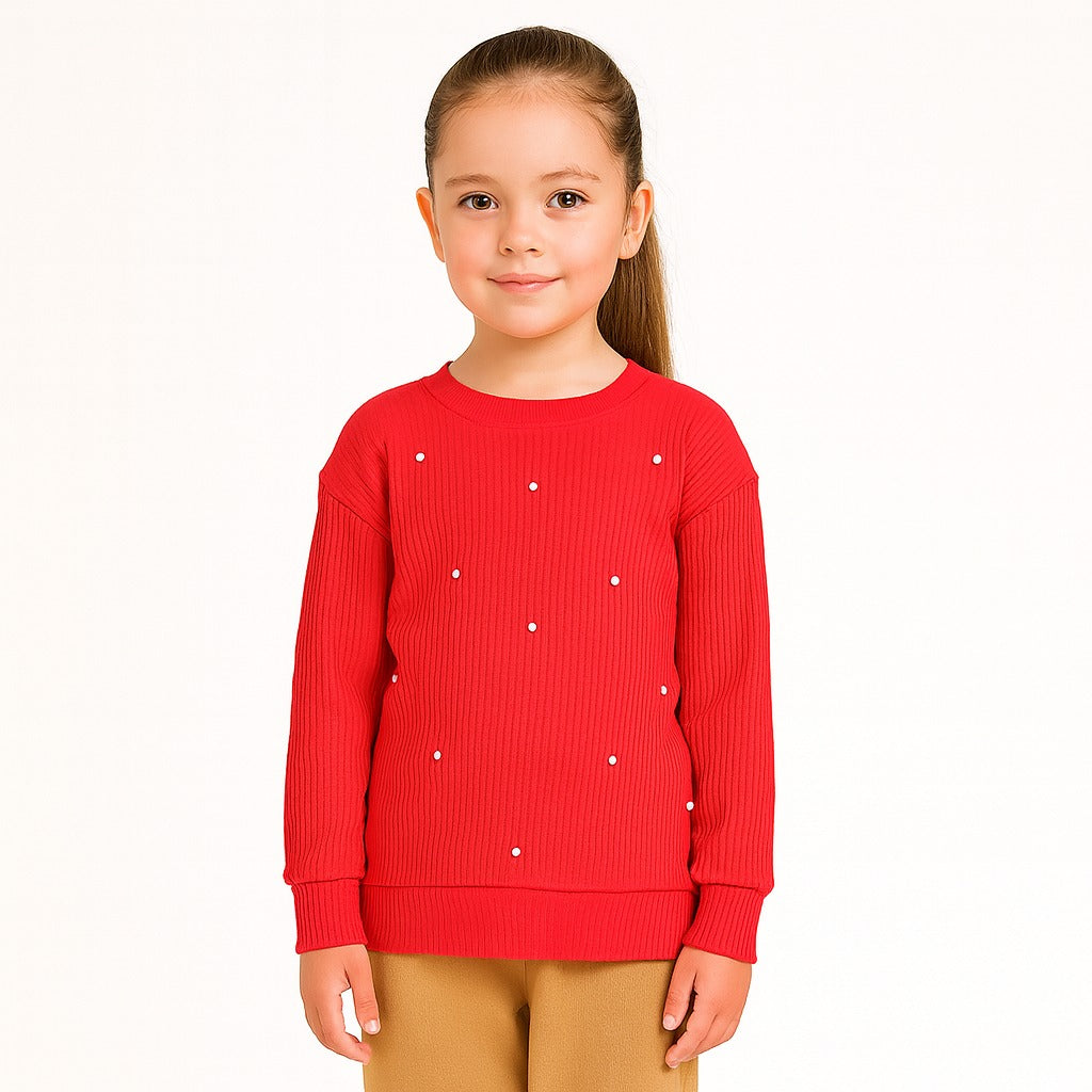 Girls red pearls sweater