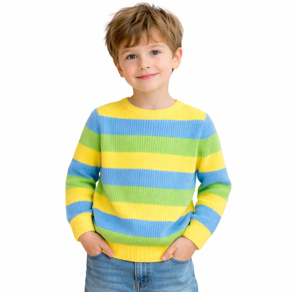 Yellow green and blue lining Sweater